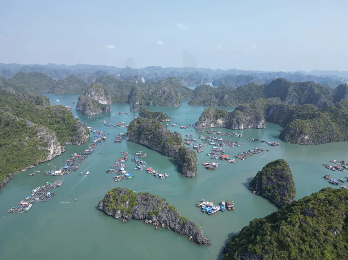 Lan Ha Bay seen from above near Cat Ba Island, reached on a Ha Long Bay junk boat cruise